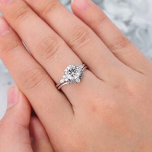 Round Cut Lab Grown Diamond Bridal Ring Set with Alexandrite Accents