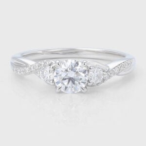 Round Cut Lab Grown Diamond Claw Prong Engagement Ring Rope Band Bridal Ring