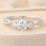 Round Cut Lab Grown Diamond Claw Prong Engagement Ring Rope Band Bridal Ring