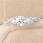 Round Cut Lab Grown Diamond Claw Prong Engagement Ring Rope Band Bridal Ring