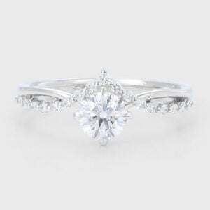 Round Cut Lab Grown Diamond Engagement Ring Crossover Shank Bridal Ring