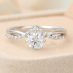 Round Cut Lab Grown Diamond Engagement Ring Crossover Shank Bridal Ring