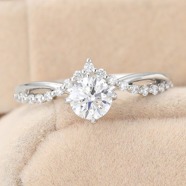 Round Cut Lab Grown Diamond Engagement Ring Crossover Shank Bridal Ring