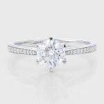 Round Cut Lab Grown Diamond Engagement Ring Graduated Pavé Bridal Ring