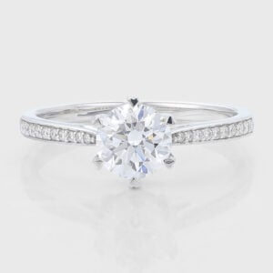 Round Cut Lab Grown Diamond Engagement Ring Graduated Pavé Bridal Ring