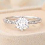 Round Cut Lab Grown Diamond Engagement Ring Graduated Pavé Bridal Ring