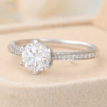 Round Cut Lab Grown Diamond Engagement Ring Graduated Pavé Bridal Ring