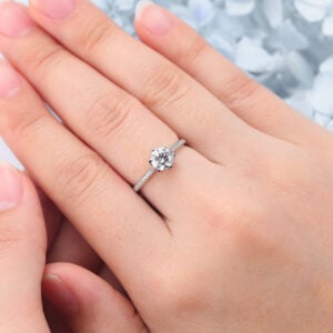 Round Cut Lab Grown Diamond Engagement Ring Graduated Pavé Bridal Ring
