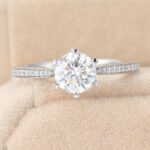 Round Cut Lab Grown Diamond Engagement Ring Graduated Pavé Bridal Ring