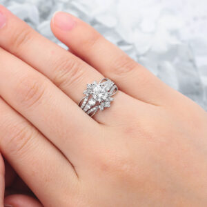 Round Cut Lab Grown Diamond Engagement Ring Set with Enhancer Band