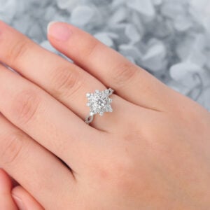 Round Cut Lab Grown Diamond Engagement Ring Star-Shaped Design Bridal Ring