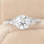 Round Cut Lab Grown Diamond Engagement Ring Unique Bridal Ring