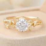 Round Cut Lab Grown Diamond Solitaire Engagement Ring Floral-Inspired Bridal Ring