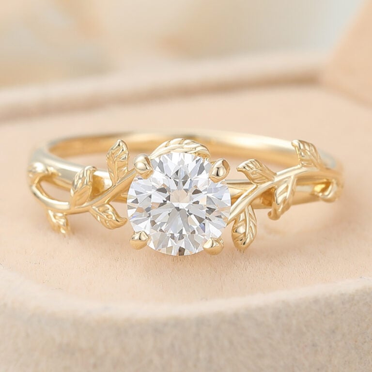celebrity engagement rings Round Cut Lab Grown Diamond Solitaire Engagement Ring Floral-Inspired Bridal Ring