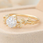 Round Cut Lab Grown Diamond Solitaire Engagement Ring Floral-Inspired Bridal Ring