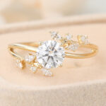 Round Cut Lab Grown Diamond Unique Engagement Ring Bridal Ring with Bypass Design