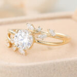 Round Cut Lab Grown Diamond Unique Engagement Ring Bridal Ring with Bypass Design