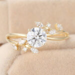Round Cut Lab Grown Diamond Unique Engagement Ring Bridal Ring with Bypass Design