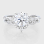 Round Cut Lab Grown Diamond Unique Engagement Ring Set with Curved Wedding Band