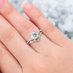 Round Cut Lab Grown Diamond Unique Engagement Ring Set with Curved Wedding Band