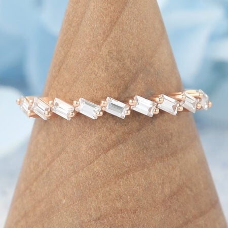 Baguette Cut Moissanite Wedding Band Half Eternity Anniversary Ring