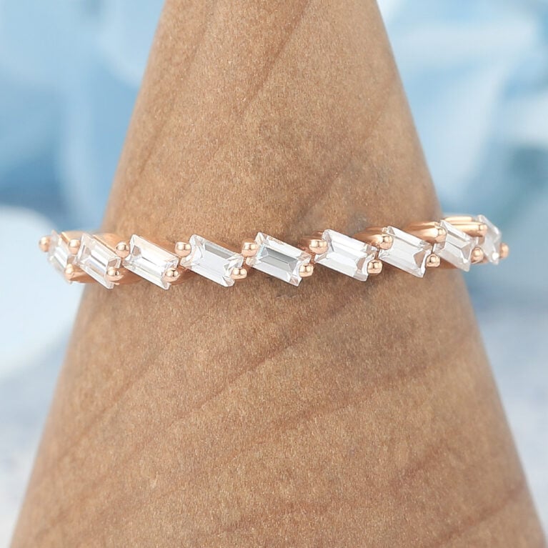 Baguette Cut Moissanite Wedding Band Half Eternity Anniversary Ring