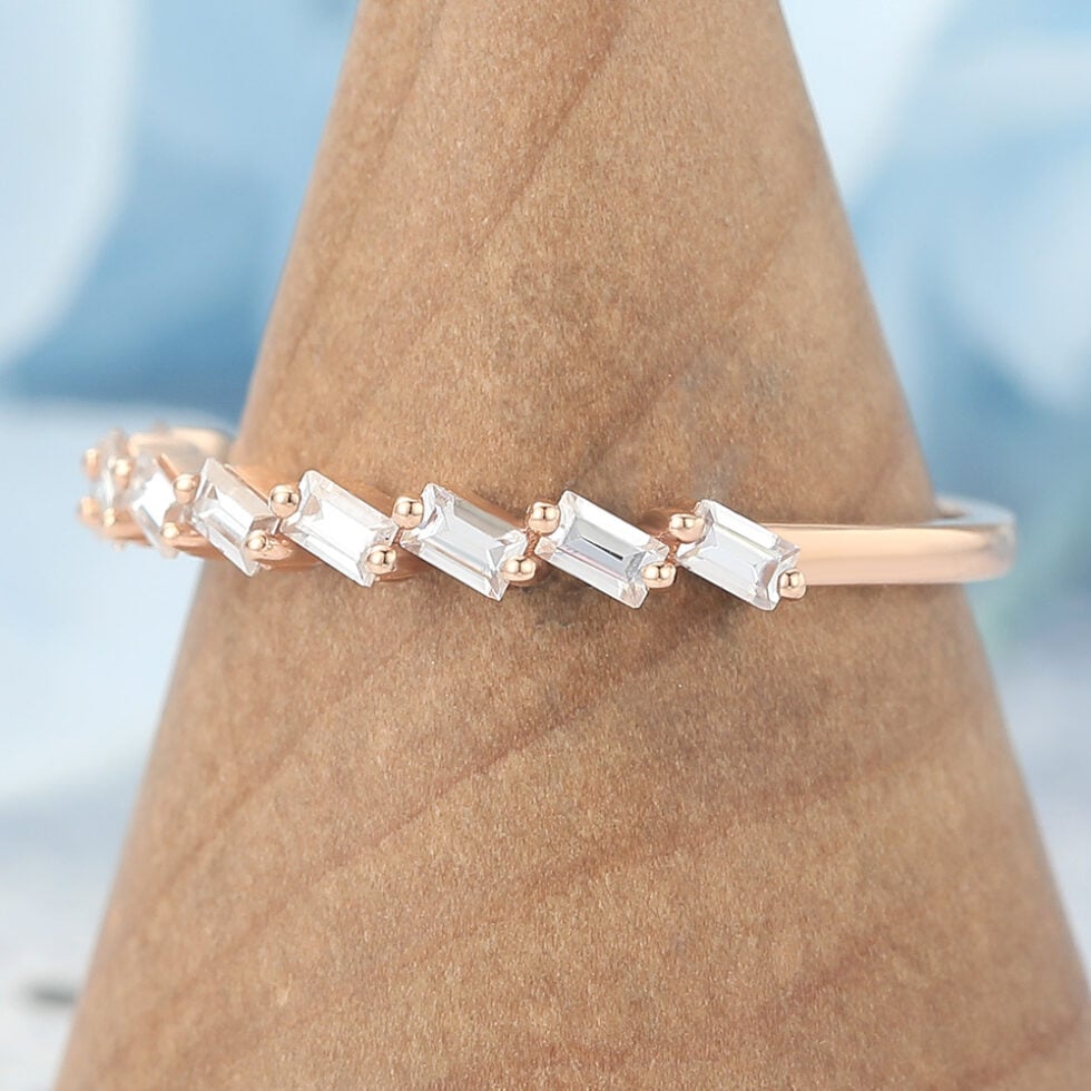 Baguette Cut Moissanite Wedding Band Half Eternity Anniversary Ring