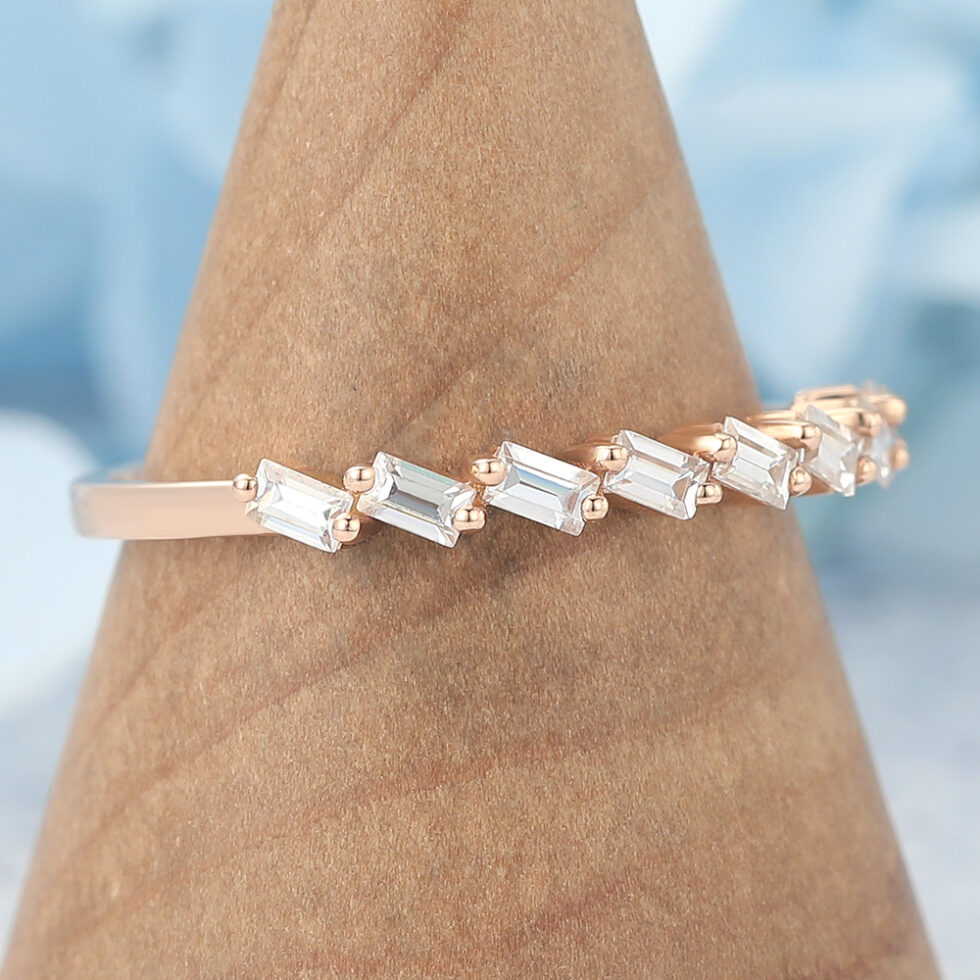 Baguette Cut Moissanite Wedding Band Half Eternity Anniversary Ring