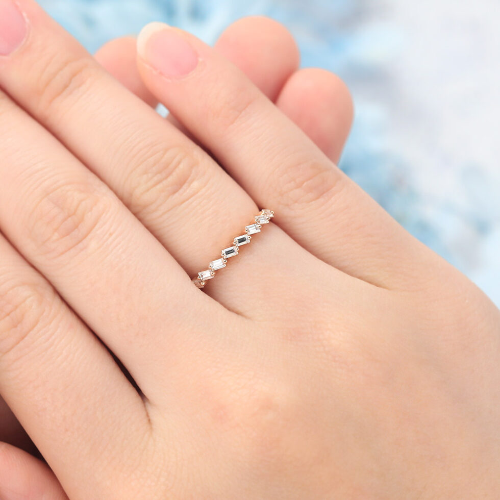 Baguette Cut Moissanite Wedding Band Half Eternity Anniversary Ring