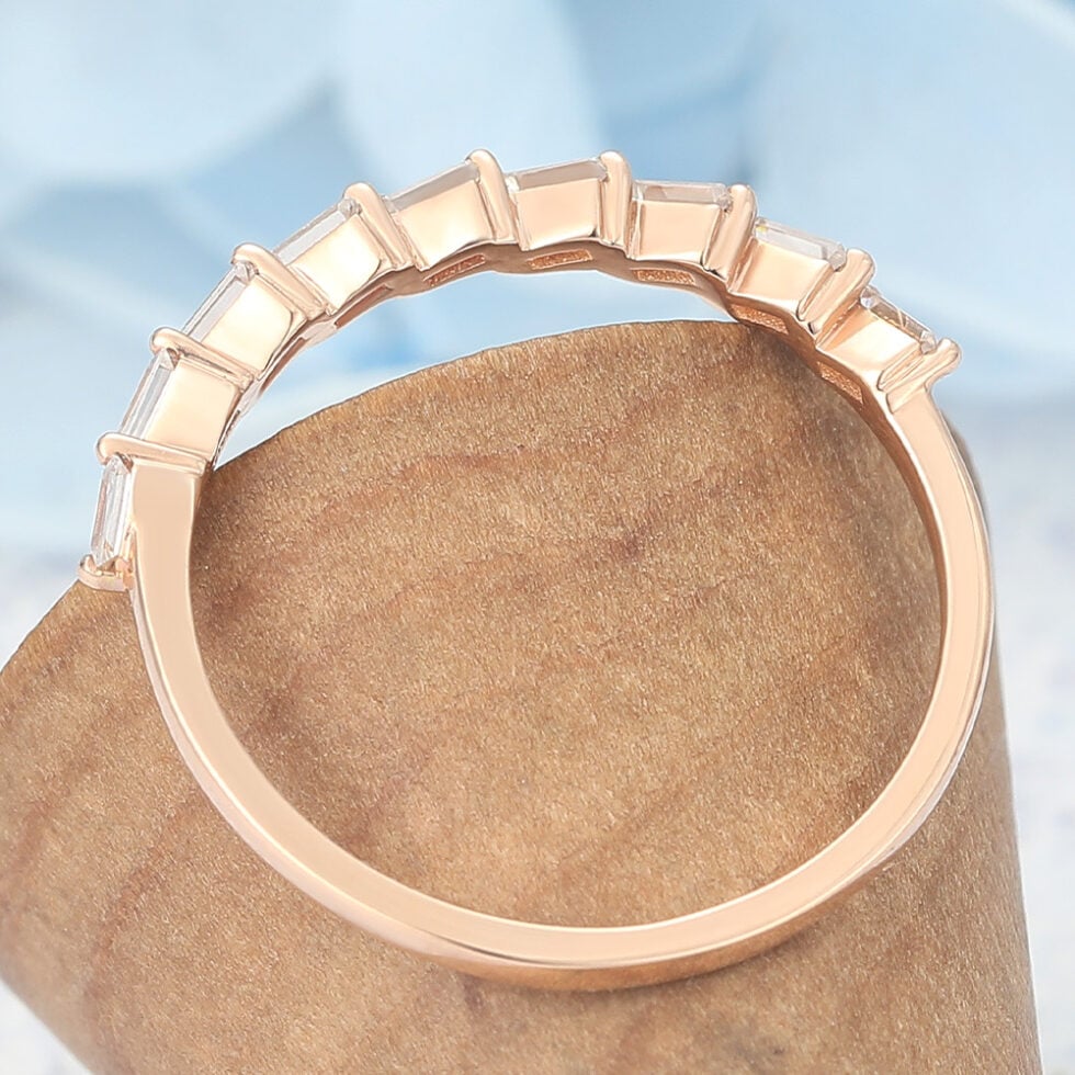 Baguette Cut Moissanite Wedding Band Half Eternity Anniversary Ring
