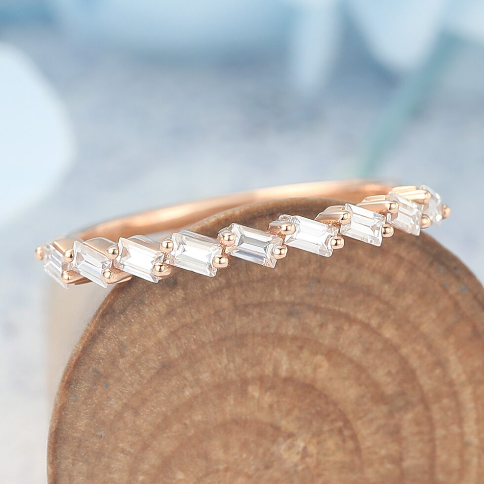 Minimalist Engagement Rings Baguette Cut Moissanite Wedding Band Half Eternity Anniversary Ring