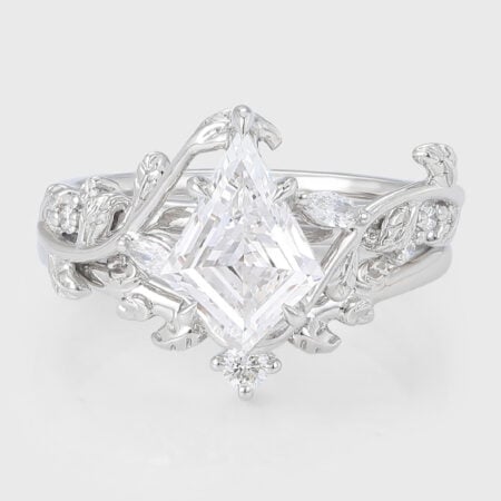 Kite Cut Lab Grown Diamond Engagement Ring Set Vine-Inspired Bridal Set