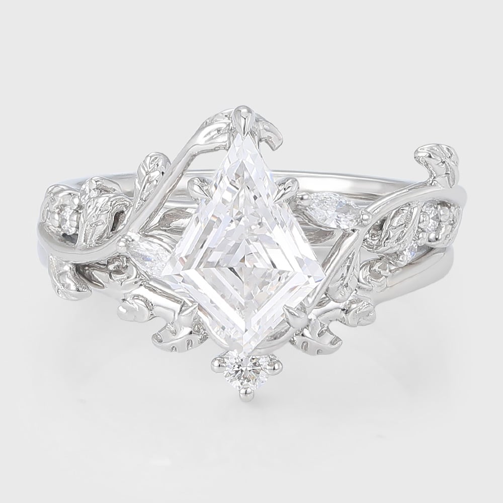 Kite Cut Lab Grown Diamond Engagement Ring Set Vine-Inspired Bridal Set