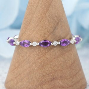 Marquise Amethyst & Round Moissanite Eternity Wedding Band
