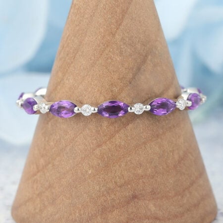 Marquise Amethyst & Round Moissanite Eternity Wedding Band