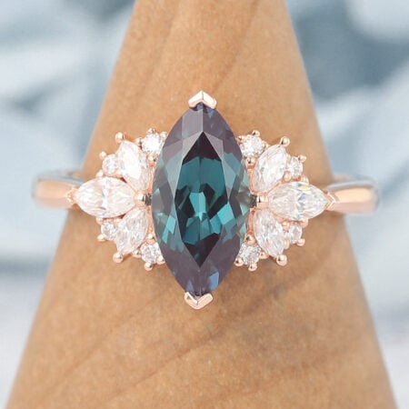 Marquise Cut Lab Alexandrite Cluster Engagement Ring Vintage-Inspired Design