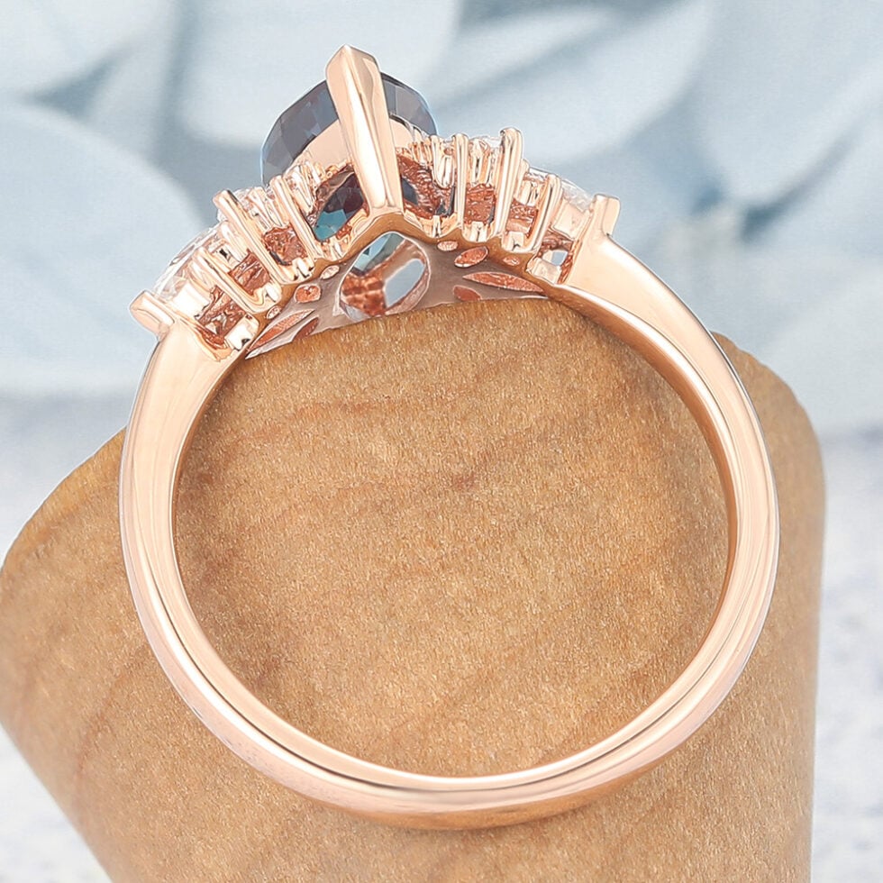 Marquise Cut Lab Alexandrite Cluster Engagement Ring Vintage-Inspired Design
