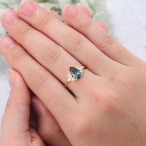 Marquise Cut Lab Alexandrite Cluster Engagement Ring Vintage-Inspired Design