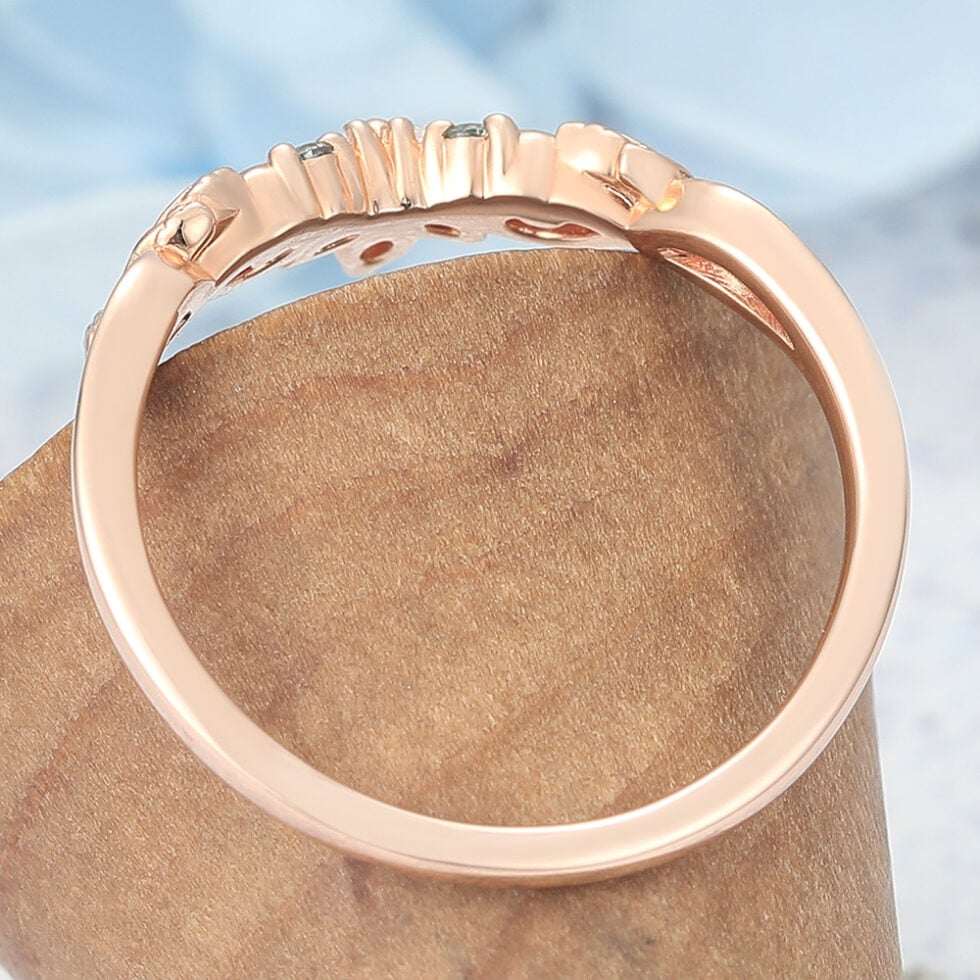Marquise Moissanite & Round Sapphire Curved Wedding Band with Filigree