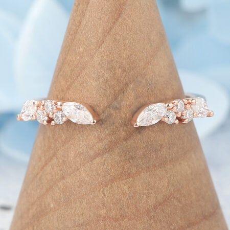 Marquise & Round Moissanite Open Wedding Band Unique Stackable Ring