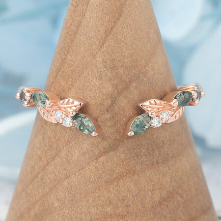 Multi-Stone Curved Open Wedding Band Nature-Inspired Ring