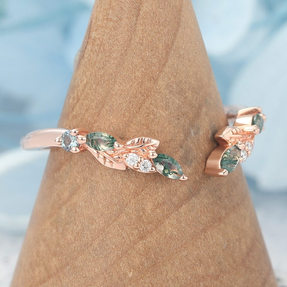 Multi-Stone Curved Open Wedding Band Nature-Inspired Ring