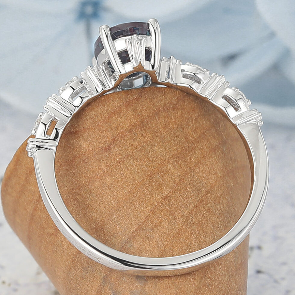 Oval Cut Lab Alexandrite Engagement Ring Vintage-Inspired Antique Design
