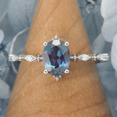 Alexandrite Stone Oval Cut Lab Alexandrite Engagement Ring Vintage-Inspired Antique Design