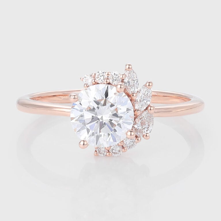 Round Cut Lab Grown Diamond Cluster Engagement Ring Half Halo Bridal Ring