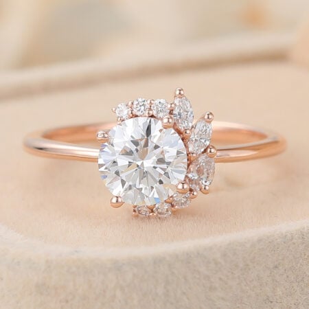 How to Tell if a Diamond Is Real Round Cut Lab Grown Diamond Cluster Engagement Ring Half Halo Bridal Ring