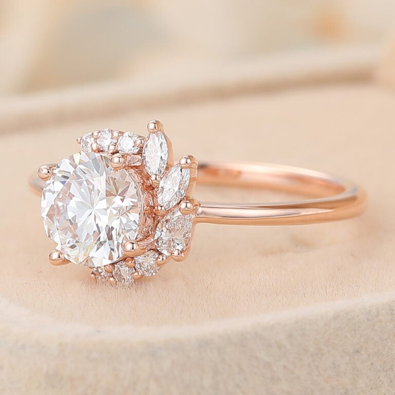 IGI vs GIA Round Cut Lab Grown Diamond Cluster Engagement Ring Half Halo Bridal Ring