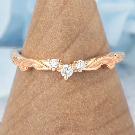 Round Moissanite Curved Wedding Band Nature-Inspired Stackable Design