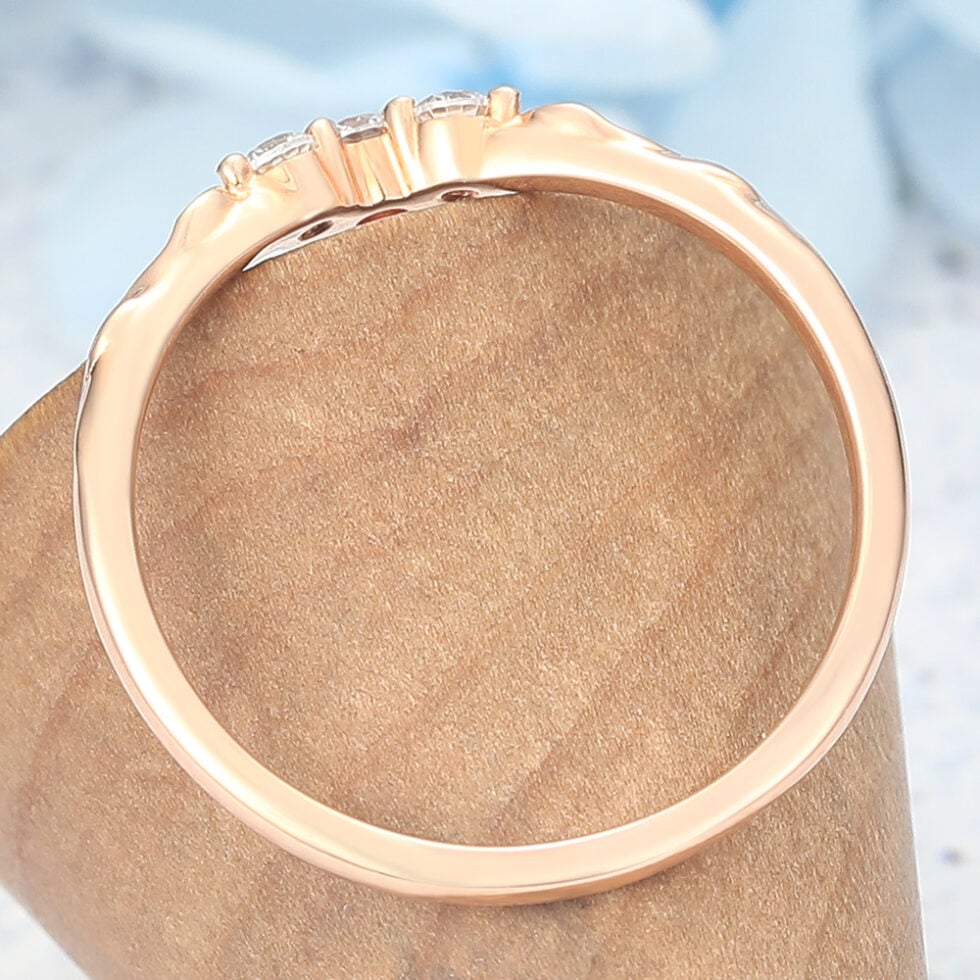 Round Moissanite Curved Wedding Band Nature-Inspired Stackable Design