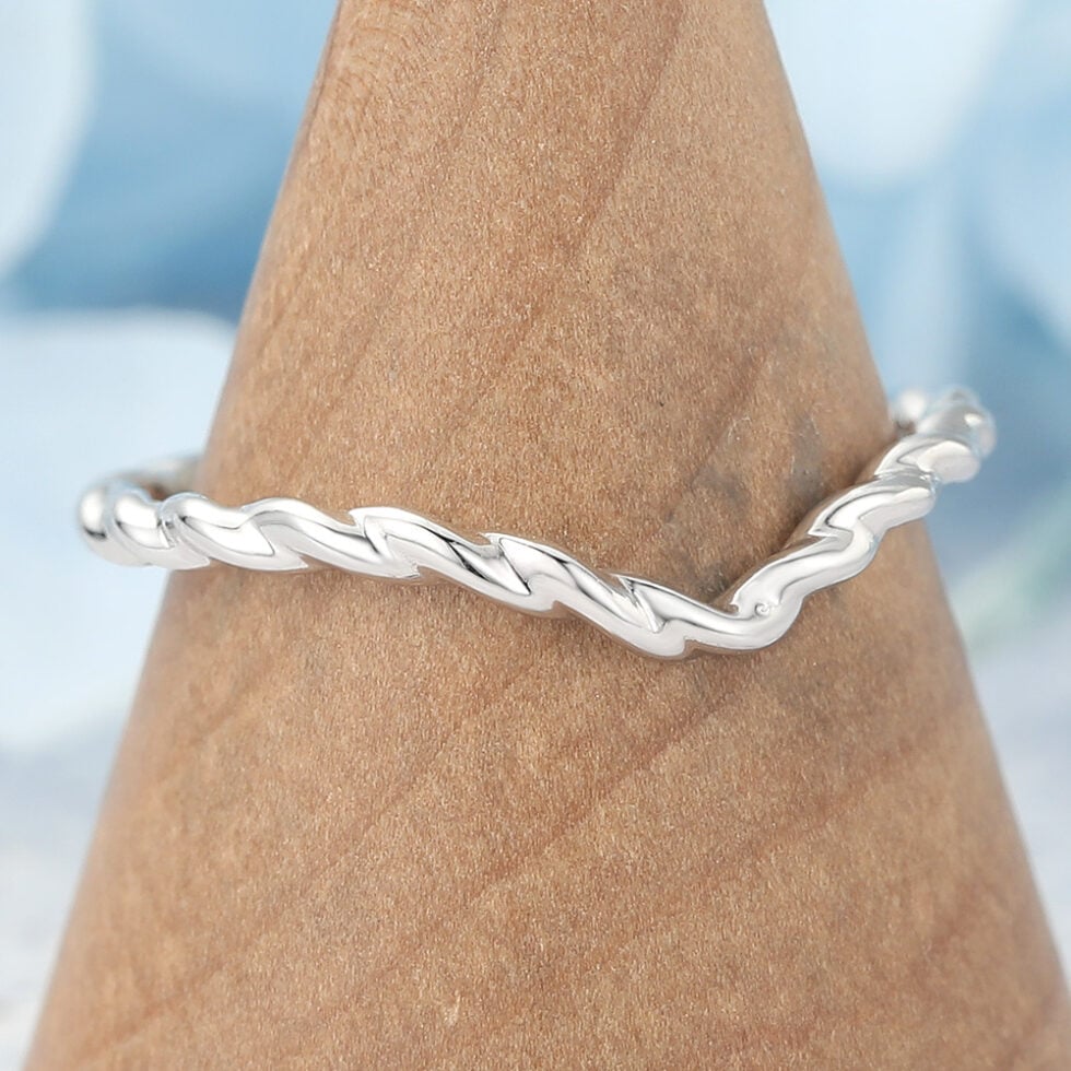 Solid Gold Curved Wedding Band Twisted Design